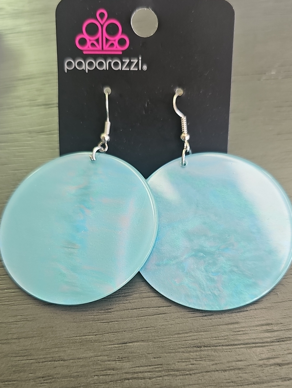 paparazzi Aqua Iridescent Disc Dangle Earrings